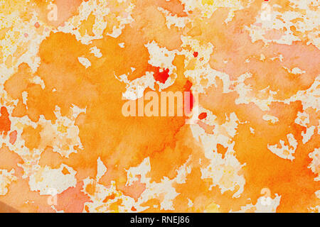 Abstrakte farbenfrohe Aquarelle hand Bild gezeichnet, moderne, bunte Farben auf Weiß. Herbst orange farbige Punkte Stockfoto