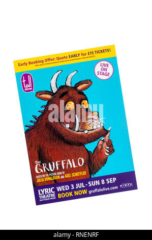 Werbe-flyer für die gruffalo, am Lyric Theatre. Basierend auf dem Buch von Julia Donaldson und Axel Scheffler. Stockfoto