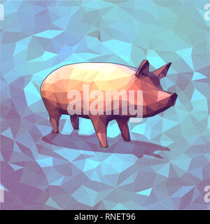 Low Poly 3D-Schwein mit grafische Linie auf blauem Hintergrund Stockfoto