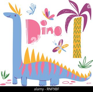 Cool dino Poster mit lustigen Dinosaurier und Dino text Stock Vektor