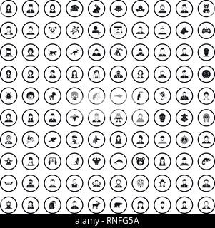 100 Avatar Icons Set, einfachen Stil Stock Vektor