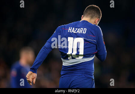 Chelsea's Eden Hazard reagiert, nachdem der letzte im FA Cup in die fünfte Runde an der Stamford Bridge, London pfiff. Stockfoto