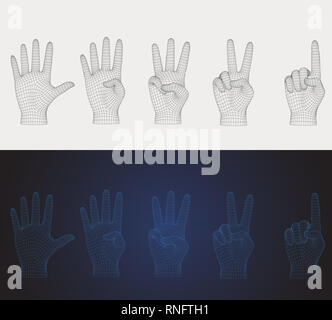 3D-Vektor Drahtmodell zählen hand Pose in verschiedenen Styles einstellen, die Sie für links oder rechts blättern Stockfoto