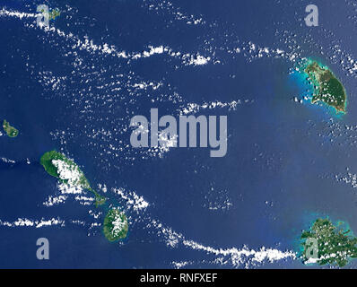 Luftaufnahme der Karibischen Inseln Barbuda, Antigua, St. Kitts, Nevis und Aruba Stockfoto