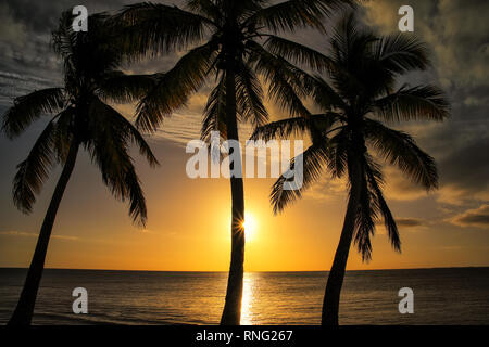 Sonnenuntergang über der Lagune auf der Insel Ouvea Ouvea, Loyalty Islands, New Caledonia. Die Lagune wurde als UNESCO-Weltkulturerbe im Jahr 2008 aufgeführt. Stockfoto