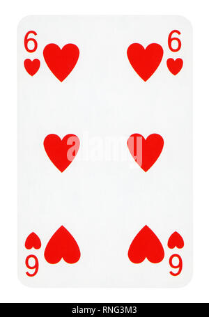 Sechs der Herzen Playing Card - isoliert auf weißem (clipping path enthalten) Stockfoto