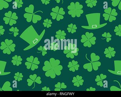 Nahtlose Muster mit Hut und Klee Blätter. St. Patrick's Day Hintergrund mit Shamrock. Vector Illustration Stock Vektor