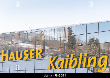 Skigebiet Hauser Kaibling in Österreich Top Skigebiete: 44 Lifte, 123 km Pisten, Parkplatz, Schladminger 4-Berge miteinander verbunden Stockfoto