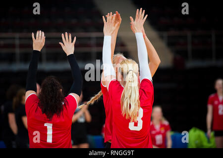 Volleyball Spieler feiern Sieg Stockfoto