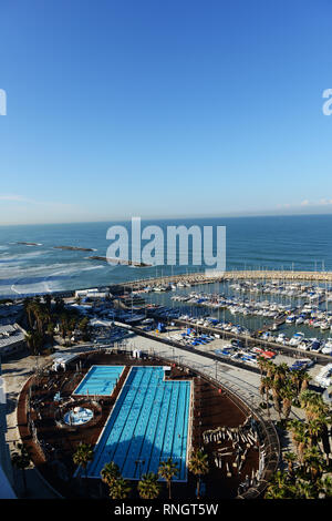 Luftaufnahme des Gordon Pool in Tel Aviv, Israel. Stockfoto