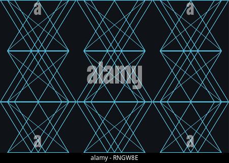 Nahtlose, abstrakte Muster mit dreieckigen und Kissen Formen in Technologie und Zukunft Abstraktion gemacht. Moderne Vektorgrafiken in blauer Farbe Stock Vektor