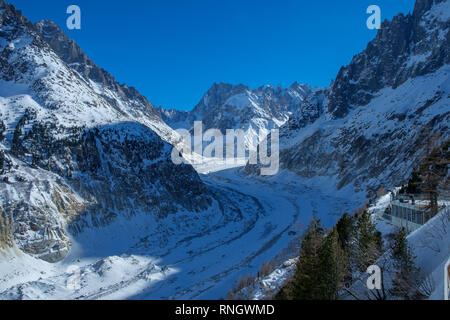 Das Mer de Glace Gletscher auf Montenvers, in der Nähe von Chamonix, Frankreich. Stockfoto