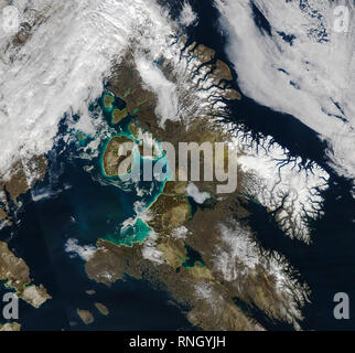 Luftaufnahme von Foxe Basin nördlich von der Hudson Bay, in Nunavut, Kanada, zwischen Baffin Island und der Melville Halbinsel. Stockfoto