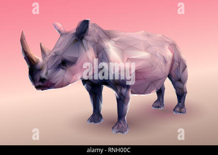 Modern Low Poly Nashorn auf Pfirsich Ton Hintergrund Stockfoto