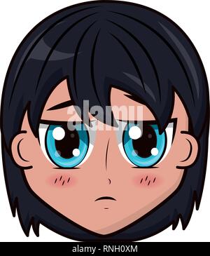 Gesicht Junge anime Ausdruck im Gesicht Stock Vektor