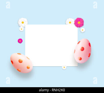 Rosa Ostereier und Blumen. Hintergrund mit Ostereier Stockfoto