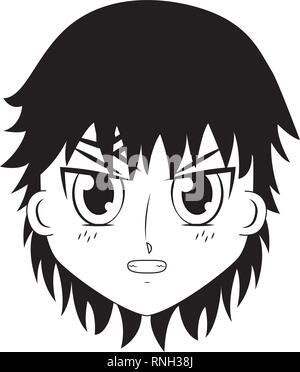 Gesicht Junge anime Ausdruck im Gesicht Stock Vektor