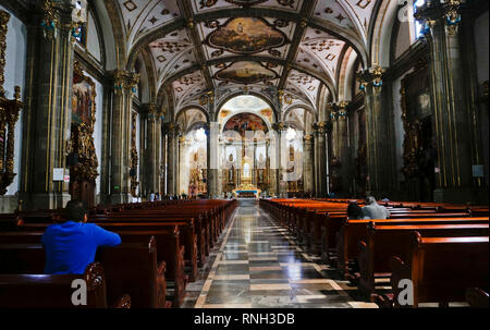 Iglesia de San Juan Bautista Kirche, Coyoacon Nachbarschaft von Mexiko City, Mexiko. Stockfoto