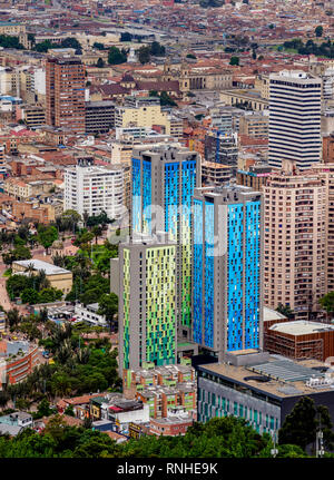 Hohe Gebäude vom Berg Monserrate, Bogota, Capital District, Kolumbien gesehen Stockfoto