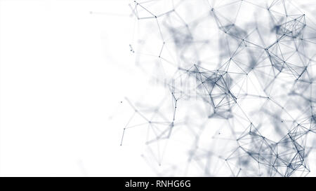 Abstrakte verbunden Punkte und Linien auf weißem Hintergrund. Kommunikation und Technik netzwerk konzept mit beweglichen Linien und Punkten. Stockfoto