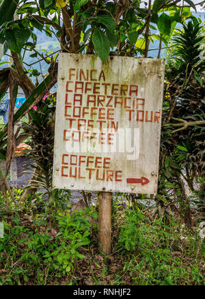 Kaffee Tour anmelden, Salento, Quindio Abteilung, Kolumbien Stockfoto