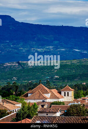 Unsere Liebe Frau vom Rosenkranz Kirche, Erhöhte Ansicht, Villa de Leyva, Boyaca Abteilung, Kolumbien Stockfoto