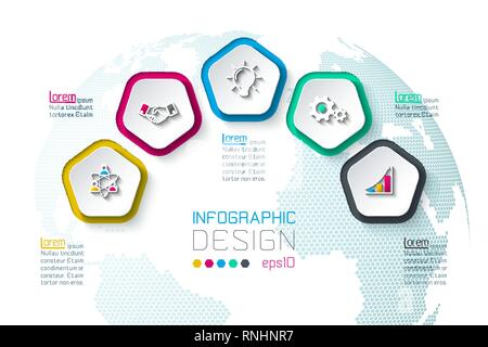 Fünfecke label Infografik mit 5 Stufen. Stock Vektor