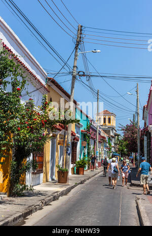 Calle del Pozo, Barrios, Getsemaní Cartagena de Indias, Kolumbien. Stockfoto