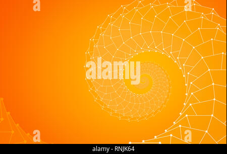 Geometrische Formen Spiral Tunnel von Linien und Punkten. Auf orangen und gelben Hintergrund. Stockfoto