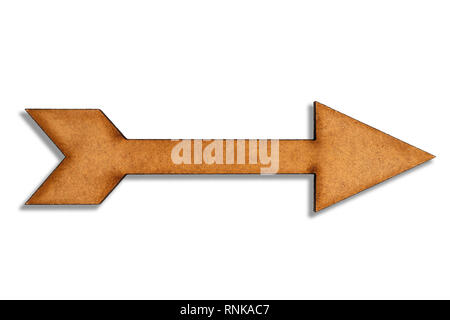 Holz Pfeil auf weißem Hintergrund Stockfoto