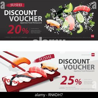 Japanisches Essen gutschein rabatt Template Vector Illustration Stock Vektor