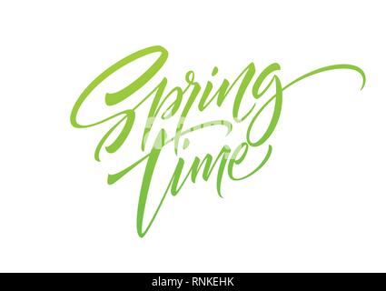 Frühling Hand gezeichnet Schriftzug. Auf weissem Hintergrund. Vector Illustration Stock Vektor