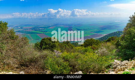 Panoramablick über Landschaft und Landschaft im Hula-tal aus Galiläa, im Norden Israels Stockfoto