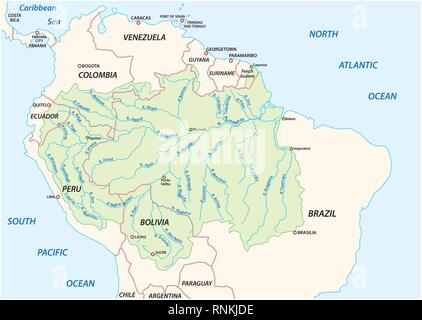 Vektorkarte des Amazonas Einzugsgebiet Stock Vektor