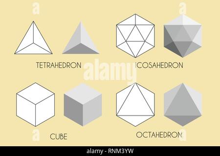 Vier platonischen Körper. Heilige Geometrie Vector Illustration. Stock Vektor