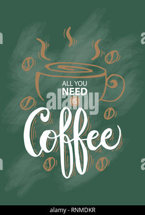 Alles, was Sie brauchen, ist Kaffee. Typografie Poster Stockfoto