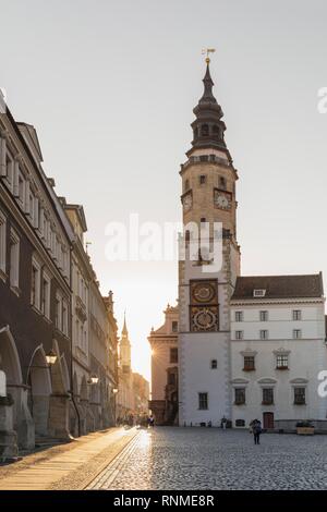 Blick vom Untermarkt mit Rathaus, Brüderstraße, Görlitz, Sachsen, Deutschland Stockfoto