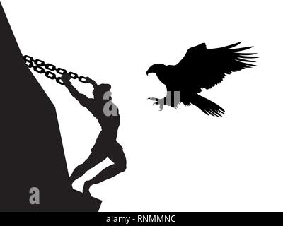 Prometheus Gott eagle Silhouette der antiken Mythologie Fantasy. Vector Illustration. Stock Vektor