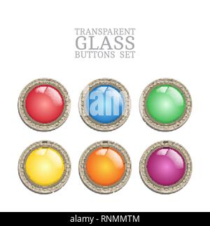 Der Vektor Glas transparenter Button in Metallrahmen, runde Strahler wie Farbe icon-Element für Internet-, Spiel-und Steampunk scrapbooking de Stock Vektor