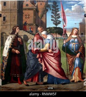Carpaccio - Incontro di Gioacchino e Anna con San Luigi IX e Santa Libera. Stockfoto