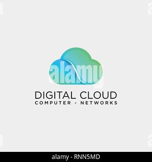 Cloud digitale Technologie line Logo template Vector Illustration icon-Element isoliert-Vektor Stock Vektor