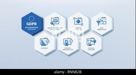 Allgemeine Datenschutzverordnung (Bipr) Icons Set: Daten sicherheit Grundsätze Stock Vektor