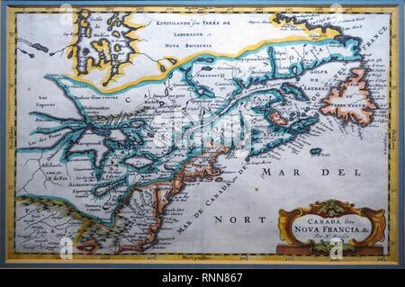 Carte 1650 de la Nouvelle-France par Nicolas Sanson. Stockfoto