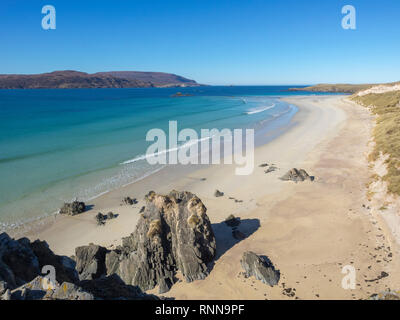 Der Strand und die Dünen bei einem Fharaid, balnakeil Bay in der Nähe von Durness, Sutherland, Schottland Stockfoto