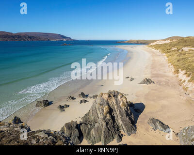 Der Strand und die Dünen bei einem Fharaid, balnakeil Bay in der Nähe von Durness, Sutherland, Schottland Stockfoto