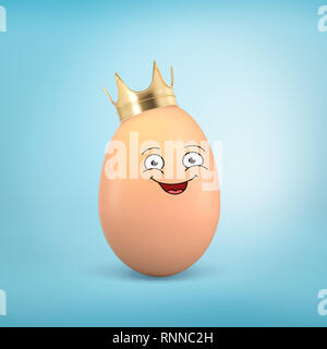 3D-Rendering von einem Ei mit einem Smiley cartoon Gesicht eine Krone trägt. Die Lebensmittel. Marktführer. Digitale Kunst. Stockfoto