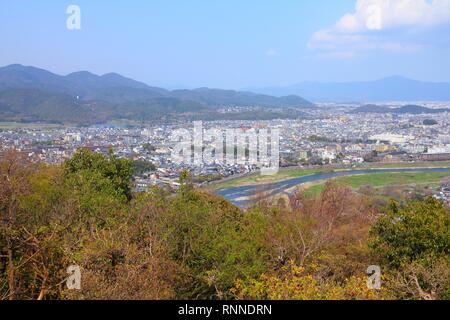 Kyoto, Japan - Stadt in der Region Kansai. Luftbild mit Katsura Fluss und Ukyo ward. Stockfoto