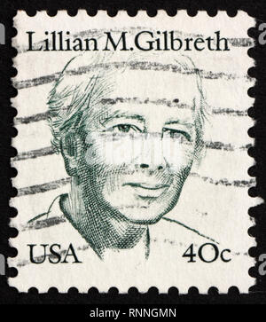 Vereinigte STAATEN VON AMERIKA - ca. 1983: einen Stempel in den Vereinigten Staaten von Amerika gedruckt zeigt Lillian Gilbreth M., amerikanischer Psychologe und industriellen Stockfoto