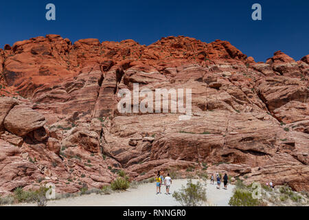 Besucher Blick auf die calico Hills, Red Rock Canyon National Conservation Area, Las Vegas, Nevada, USA. Stockfoto