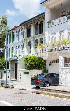 Singapur. Emerald Hill Road Anfang des Zwanzigsten Jahrhunderts chinesische Häuser. Stockfoto